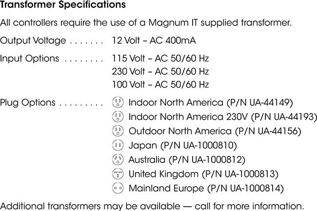 Magnum IT Control Valve Transformer Specifications