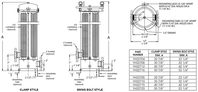4 & 5 Round Cartridge Housings Dimensions Drawing
