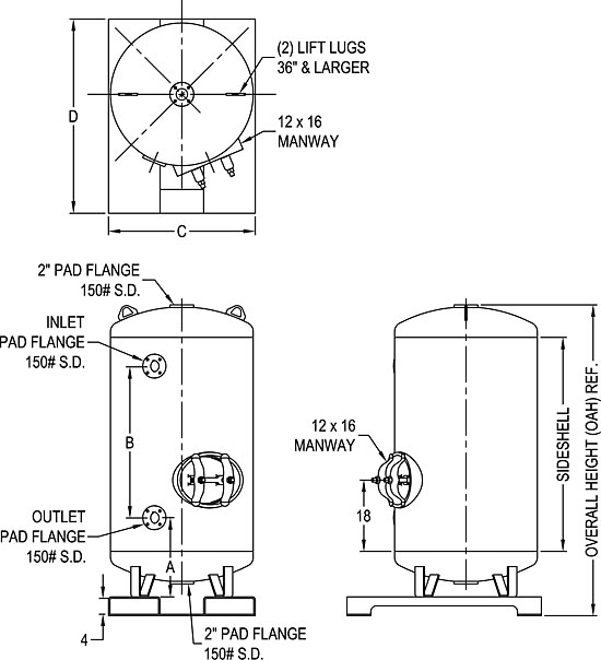 SWT Non-Code Steel Tanks Dimensions Drawing